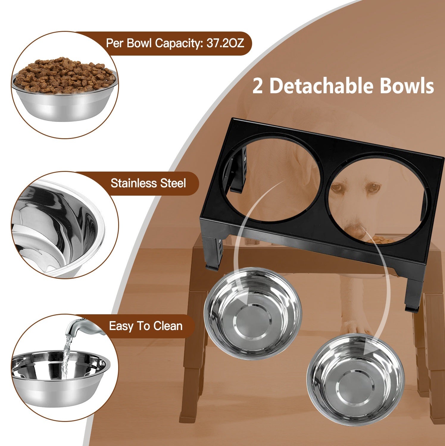 Pets Adjustable Stainless Steel Elevated Bowl