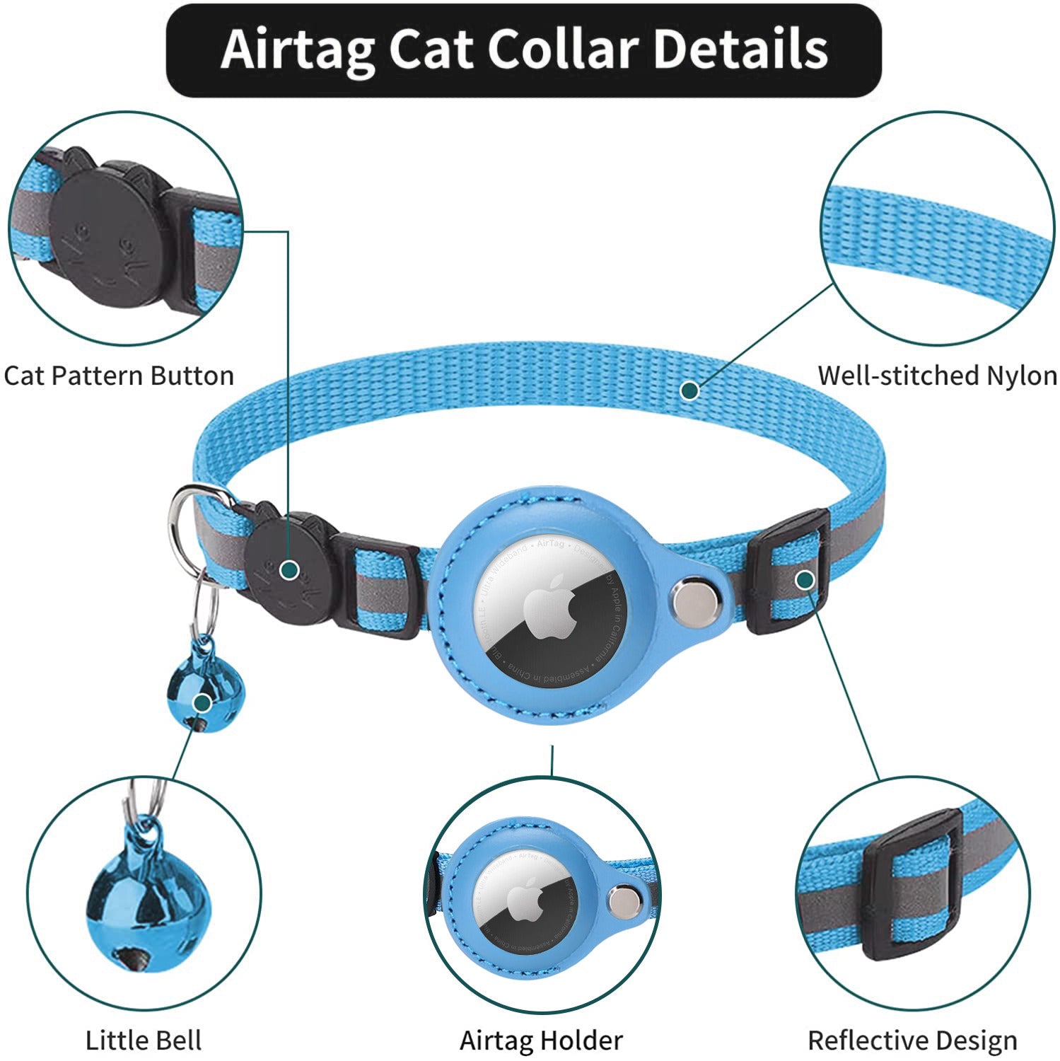 Reflective AirTag Dog Collar